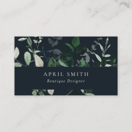 Modern Navy Green Leafy Tropical Foliage Fern Visitenkarte