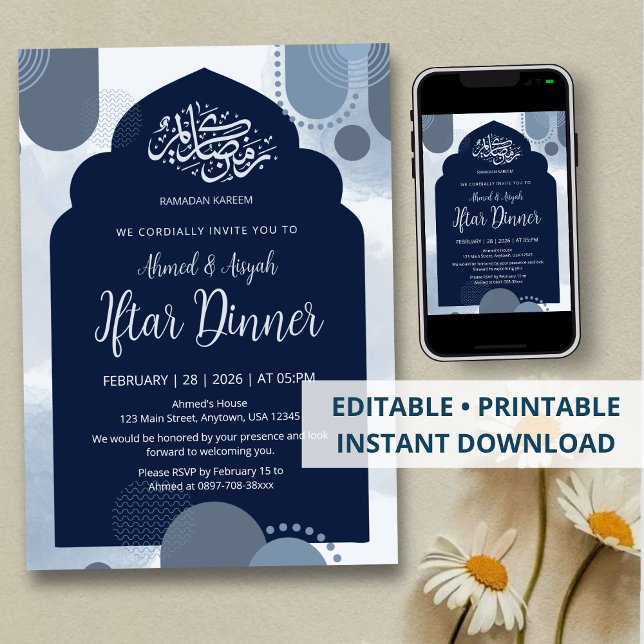 Modern Navy Iftar Invitation  withGeometric Arch Einladung (Von Creator hochgeladen)