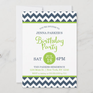 Modern Navy Lime Green Zickzack Birthday Party Einladung