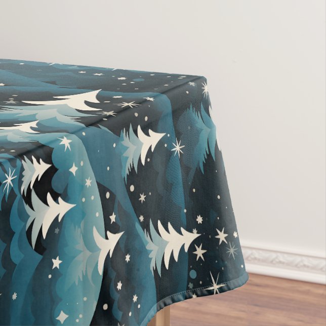 Modern Navy White Christmas Trees Dark Night Tischdecke (Beispiel)