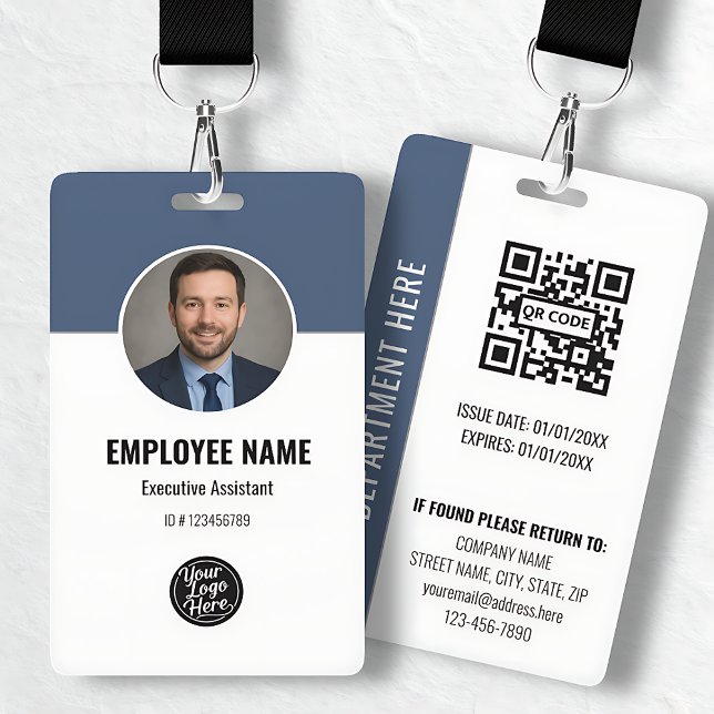 Modern Navy White Photo ID Employee QR Code Ausweis (Modern Navy White Photo ID Employee QR Code Badge)