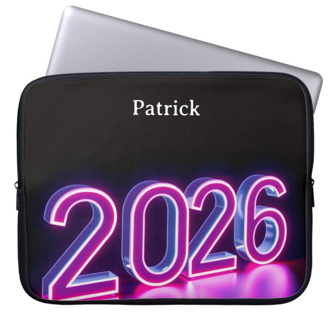 Modern Neon 2026 Happy New Year Welcome Laptopschutzhülle (Vorderseite)