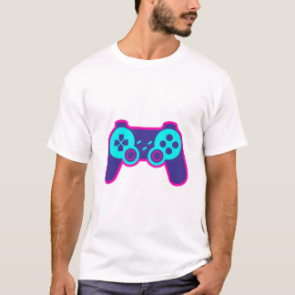 Modern Neon Gaming Controller White Cotton T-Shirt