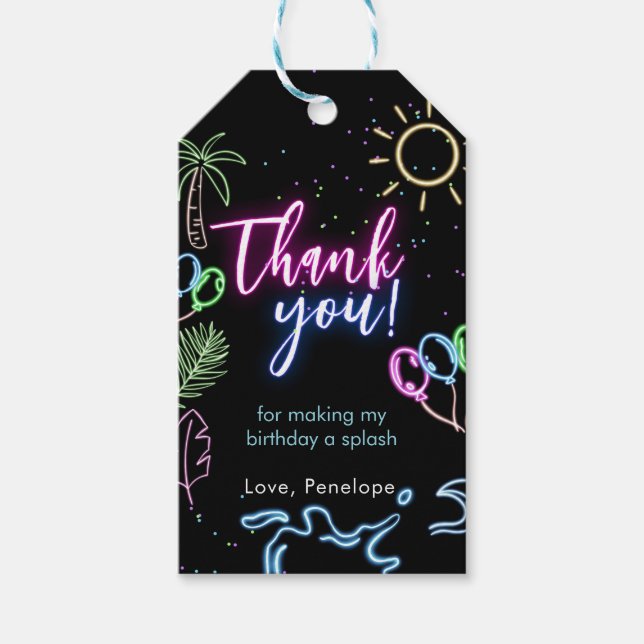 Modern Neon Glow Black Pool Party Thank you Geschenkanhänger (Vorderseite)