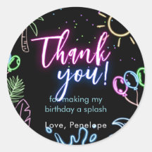 Modern Neon Glow Black Pool Party Thank you
