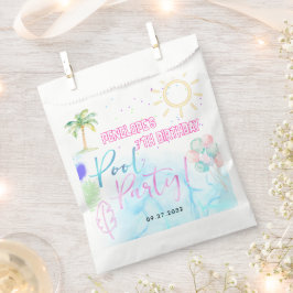 Modern Neon Glow Watercolor Pool Party Birthday Geschenktütchen