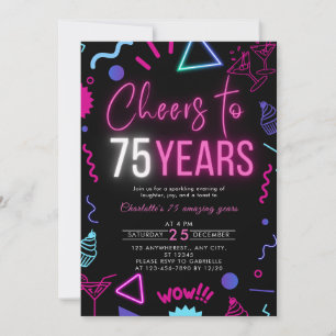 Modern Neon jubelt auf 75 Jahre 75. Geburtstagspar Einladung