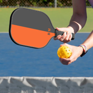 Modern Neon Orange And Gray Monogram Custom Pickleball Schläger