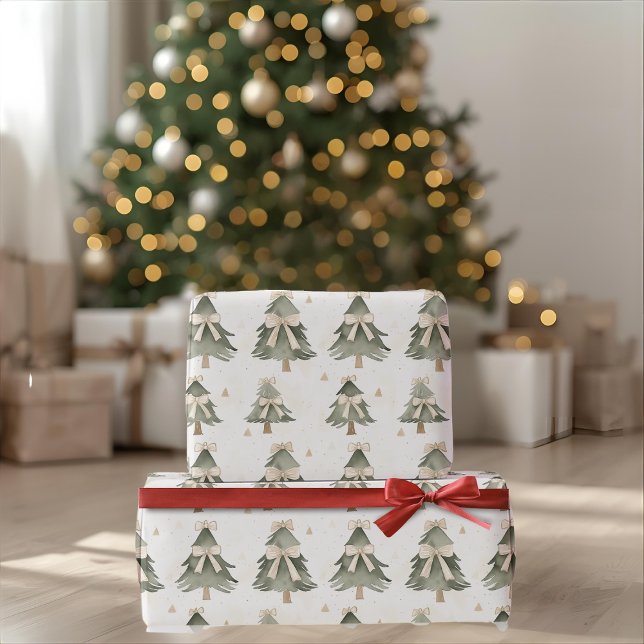Modern Neutral Christmas Tree Wrapping Paper Geschenkpapier (Von Creator hochgeladen)
