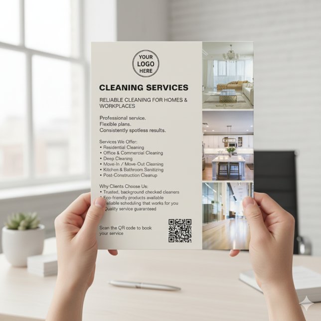 Modern Neutral Cleaning Services Photo Logo QR Flyer (Modern Neutral Cleaning Services Photo Logo QR Flyer)