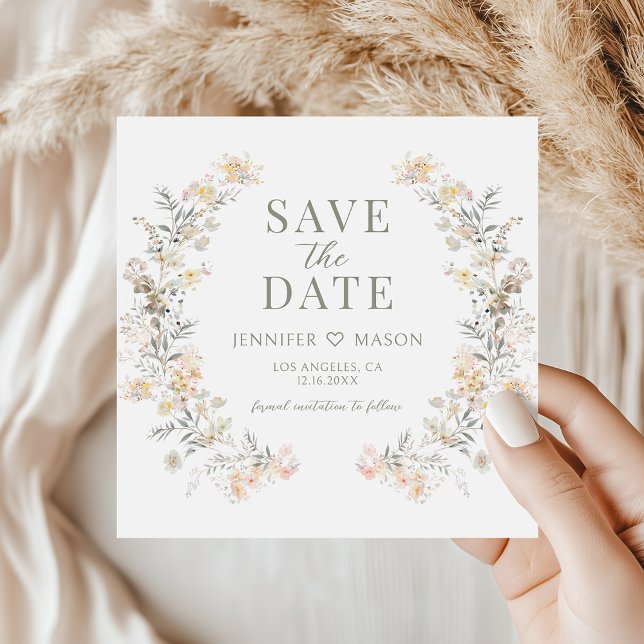 Modern Neutral Floral Save The Date Photo Invite (Von Creator hochgeladen)