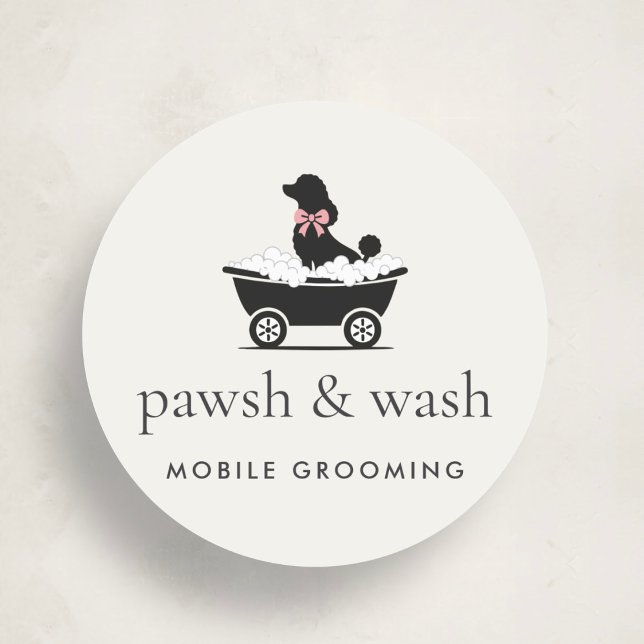 Modern Neutral Mobile Dog Groomer Logo  Runder Aufkleber (Von Creator hochgeladen)