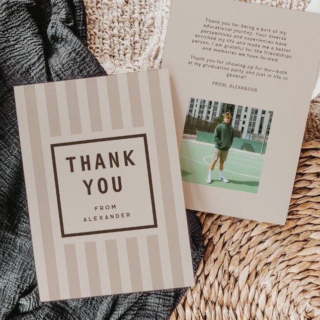 Modern Neutral Stripes Graduation Thank You Dankeskarte (modern grey and beige sporty stripes graduation thank you card)