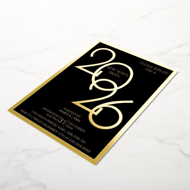 Modern New Year's Eve Party Foil Invitation (Rotation)