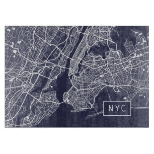 Modern New York City Map   NYC   Navy Blue Schneidebrett