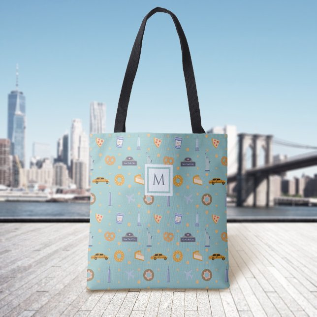Modern New York City Pattern Green Monogram Tasche (Von Creator hochgeladen)