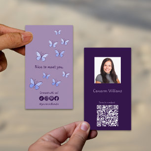 Modern Nice to Meetings Sie Lila QR Code Social Visitenkarte