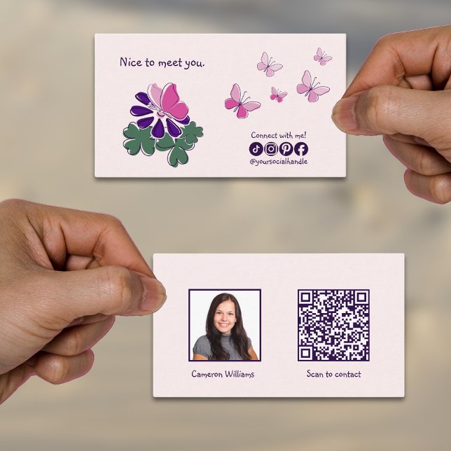Modern Nice to Meetings you Blush Connect on Socia Visitenkarte (Modern Nice To Meet You Blush Connect On Social Business Card)