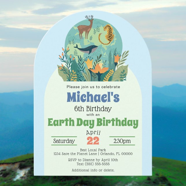 Modern Niedlich Earth Day Cheetah Deer Birthday Pa Einladung (Von Creator hochgeladen)