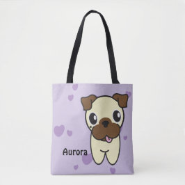 Modern niedliche Aurora das Mops-lila Herz Tasche