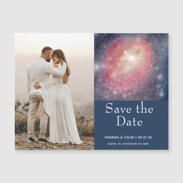 Modern Night Sky Galaxy Blau Save the Date Lila Magnetkarte (Vorderseite)