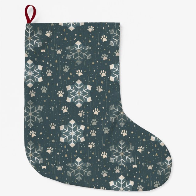 Modern Nordic Geometric Pet Stocking with Paws Großer Weihnachtsstrumpf (Vorderseite)