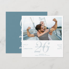 Modern Number Date Foto Blue Save the Date