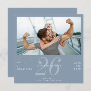 Modern Number Date Foto Dusty Blue Save the Date