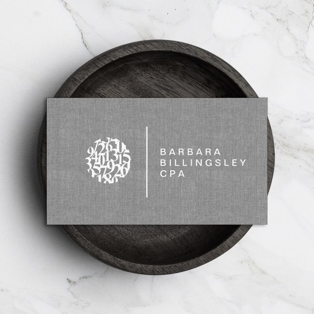 Modern Numbers Logo Linen Accountant Business Card Visitenkarte (Von Creator hochgeladen)