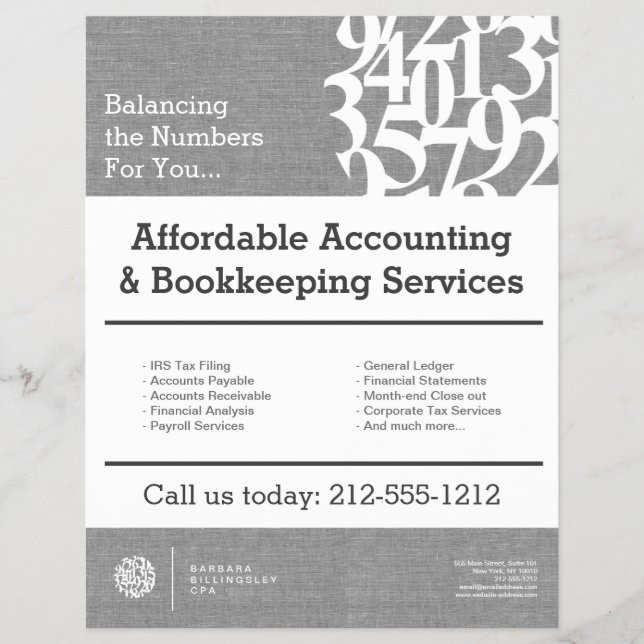 Modern Numbers Logo Linen Accountant Flyer (Vorne)