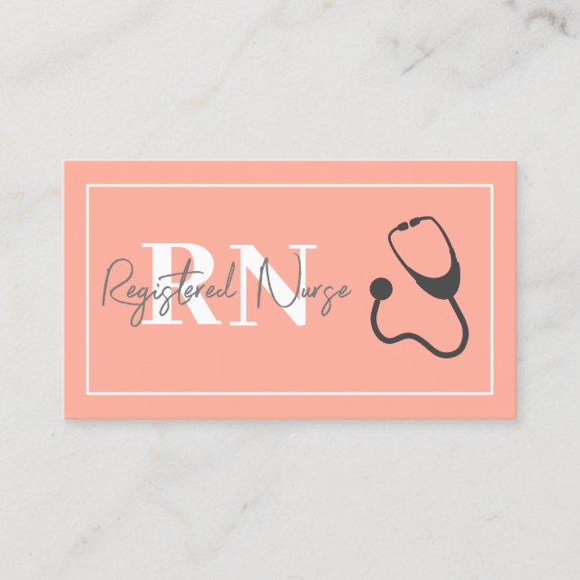 Modern Nurse Stethoscope Coral Peach Beruflich Visitenkarte (Vorderseite)