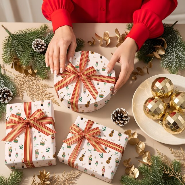 Modern Nutcracker Christmas Bow Ribbon Muster Geschenkpapier Set (Modern Nutcracker Christmas Bow Ribbon Pattern Wrapping Paper Sheets)
