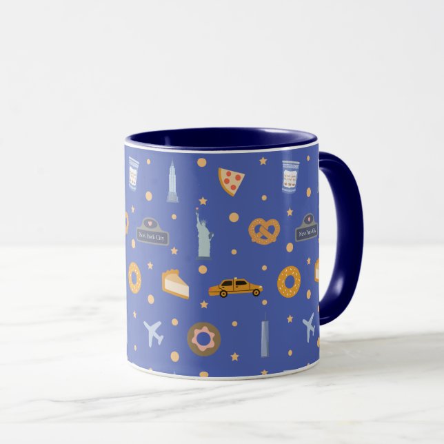 Modern NYC Icons & Landmarks Pattern Royal Blue  Tasse (VorderseiteRechts)