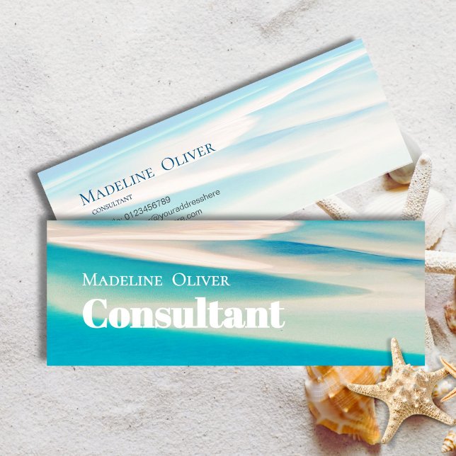 Modern Ocean Beach Aqua Blue Mini Business Card Mini Visitenkarte (Von Creator hochgeladen)