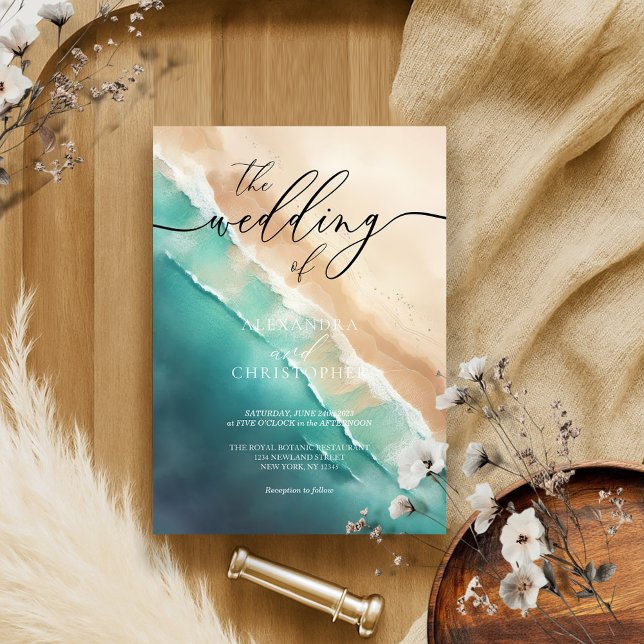 Modern Ocean Beach Blue Watercolor Einladung (Von Creator hochgeladen)