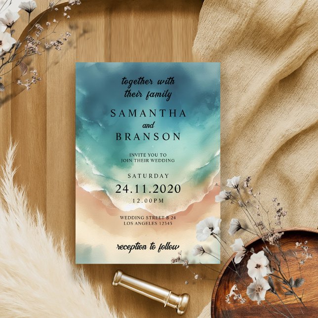 Modern Ocean Beach Blue Watercolor Elegante Einladung (Von Creator hochgeladen)