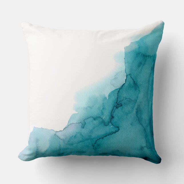 Modern Ocean Blue Watercolor Malerei Kissen (Vorderseite)