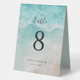 Modern Ocean Tide Watercolor Beach Wedding Tischaufsteller