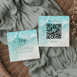 Modern Ocean Tide Wedding QR Code RSVP Card Begleitkarte