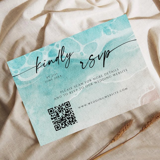Modern Ocean Tide Wedding QR Code RSVP Card Save The Date (Von Creator hochgeladen)