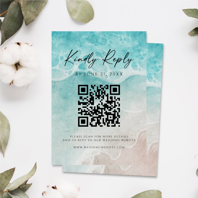 Modern Ocean Tide Wedding QR Code RSVP Card Save The Date (Von Creator hochgeladen)
