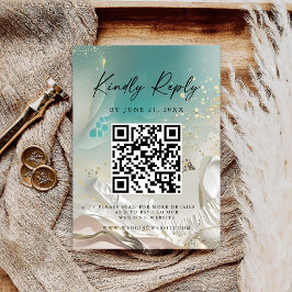Modern Ocean Tide Wedding QR Code RSVP Card Save The Date