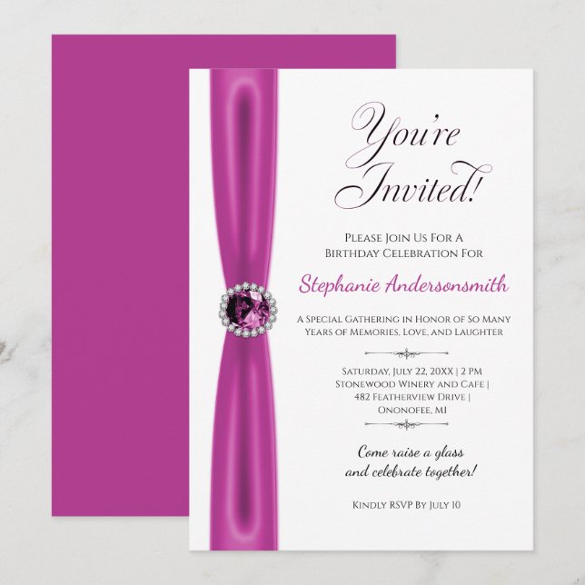 Modern October Birthday - Pink Tourmaline Einladung (Vorne/Hinten)