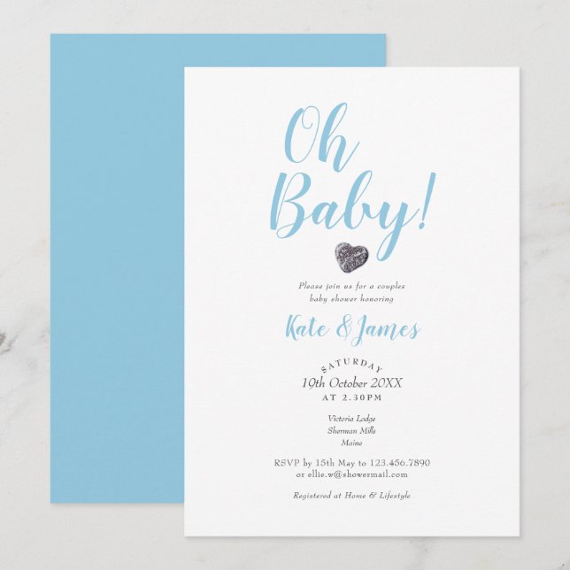 Modern Oh Baby Boy Paares Dusche Einladung (Vorne/Hinten)