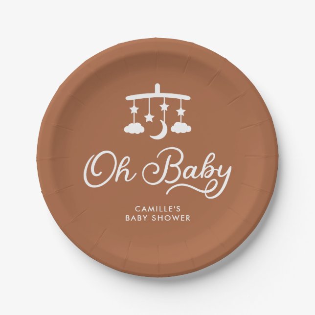 Modern Oh Baby Dusche Personalisiert Pappteller (Vorderseite)
