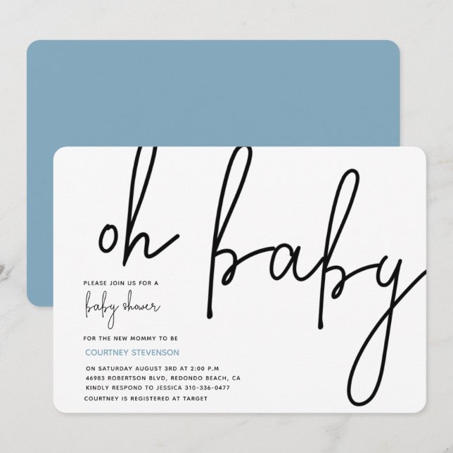 Modern Oh Baby Einladung (Vorne/Hinten)