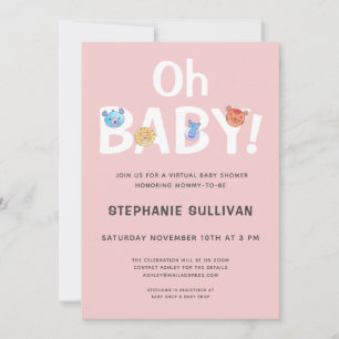Modern Oh Baby Pink Girl Virtual Baby Dusche Einladung