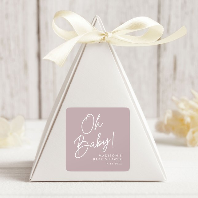 Modern Oh Baby Script Lila Babydusche Quadratischer Aufkleber (Von Creator hochgeladen)