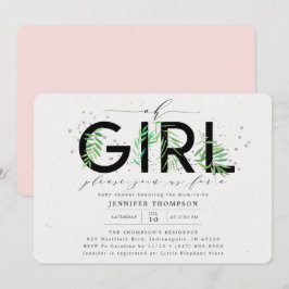 Modern Oh Girl Blush Tropical Greenerity Babydusch Einladung