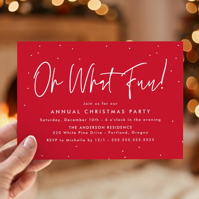Modern Oh, was Spaß Script Red Holiday Party Einladung (Von Creator hochgeladen)